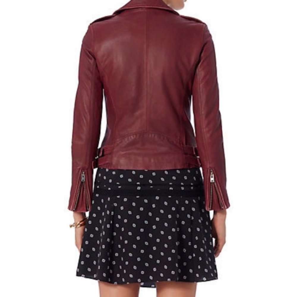 IRO Newhan Leather Jacket in Cardinal Red 36/ US 4 - Picture 4 of 8